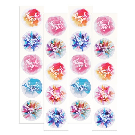 Thank You Splash Stickers 100 Pack | 1.5" Inch | 8 Vibrant Designs