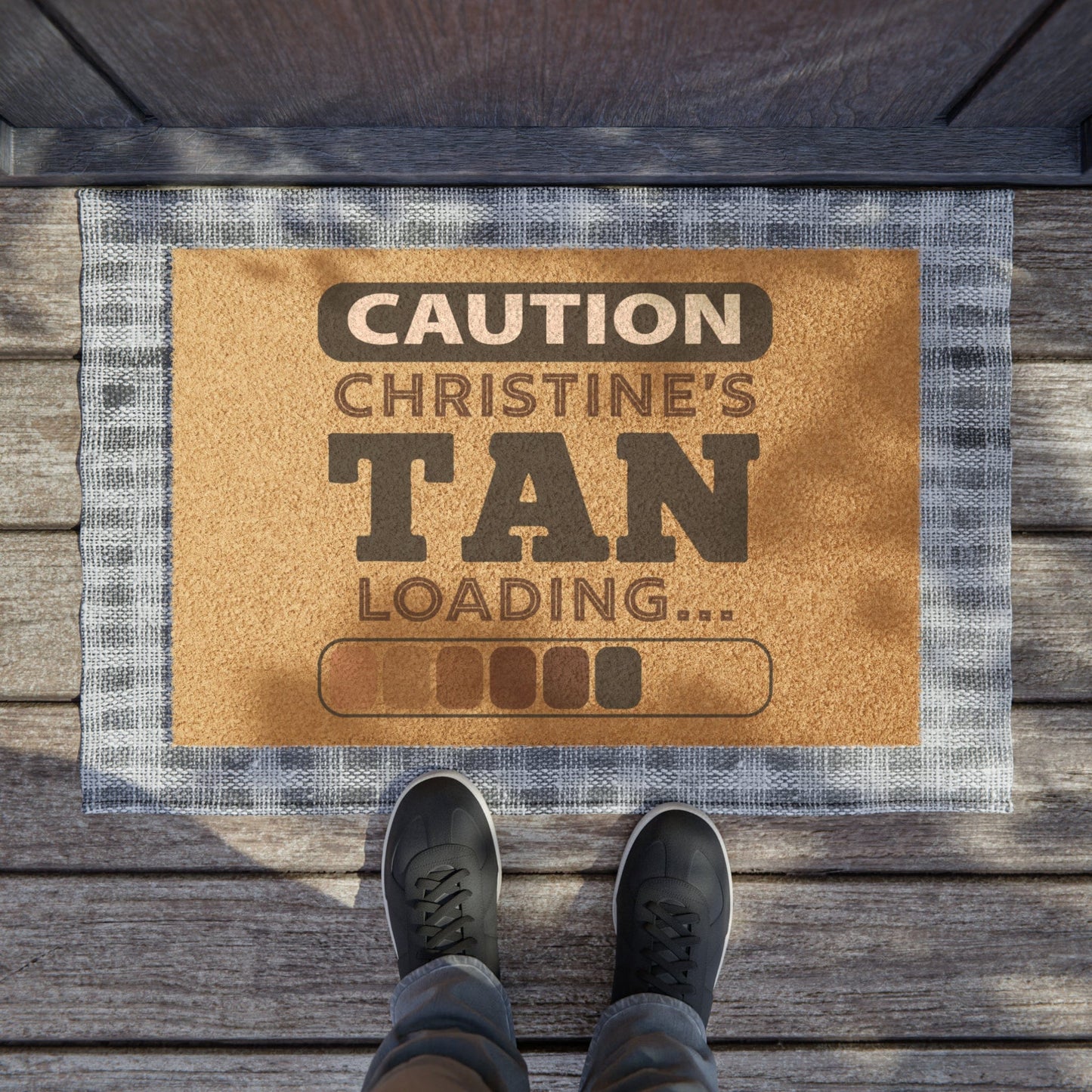 Custom Doormat "Caution Tan Loading" Personalize Perfect for Salons, Mobile Spray Tanners, Spray Tan Artists Gifts or Gifts for Tanners.