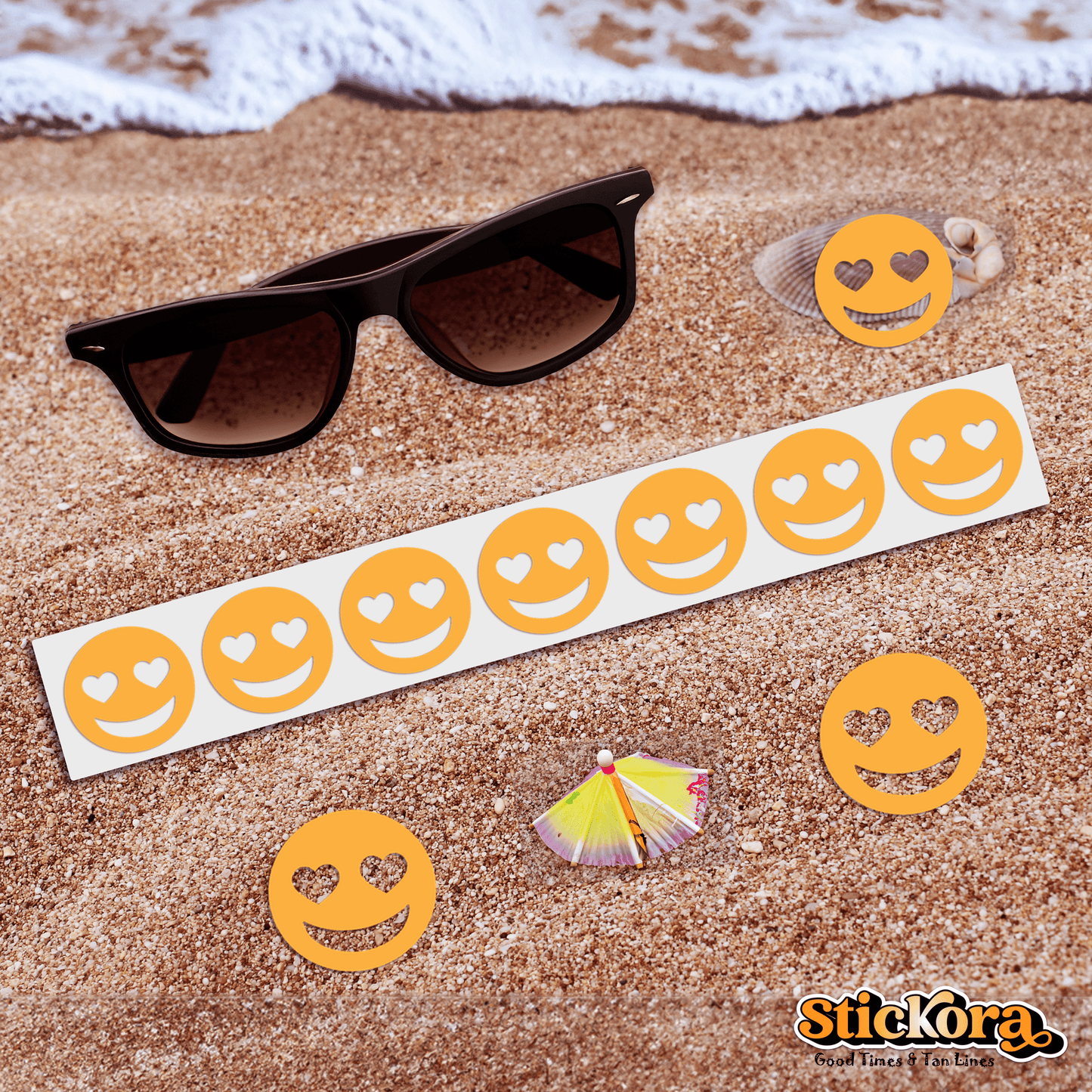 Large Smiley Face Spray Tan Stickers | Heart Eyes