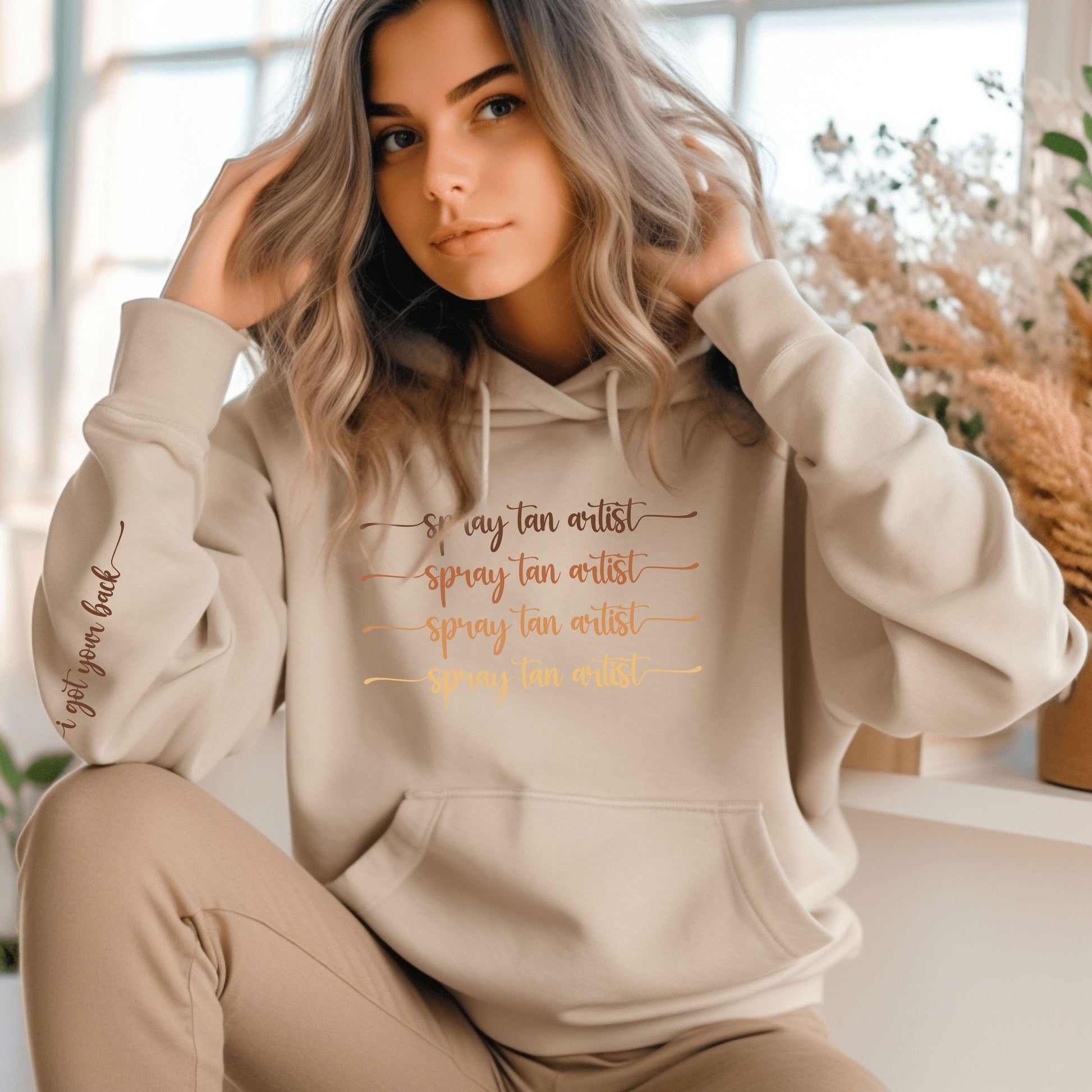 Spay Tan Artist Hoodie for Spray Tan Artists Gift for Spray Tan Artist Print on Sleeve Spray Tanning Gifts Woman Hoodies for Her Sweatshirt