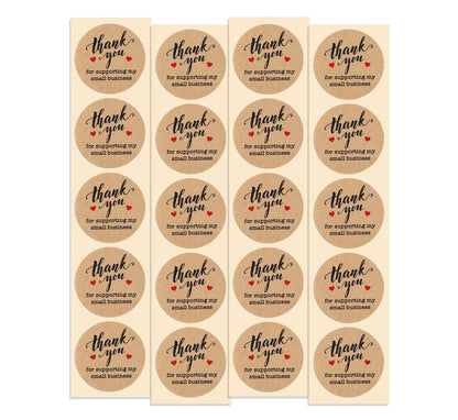 Thank You For Supporting My Small Business Stickers | 100 Pack Kraft