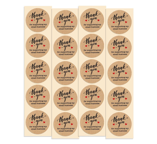 Thank You For Supporting My Small Business Stickers | 100 Pack Kraft