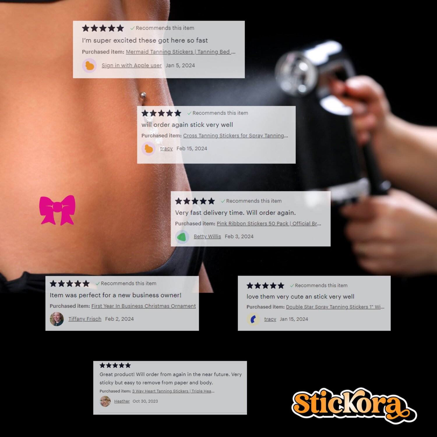 Bow Pink Tanning Stickers - Image 2