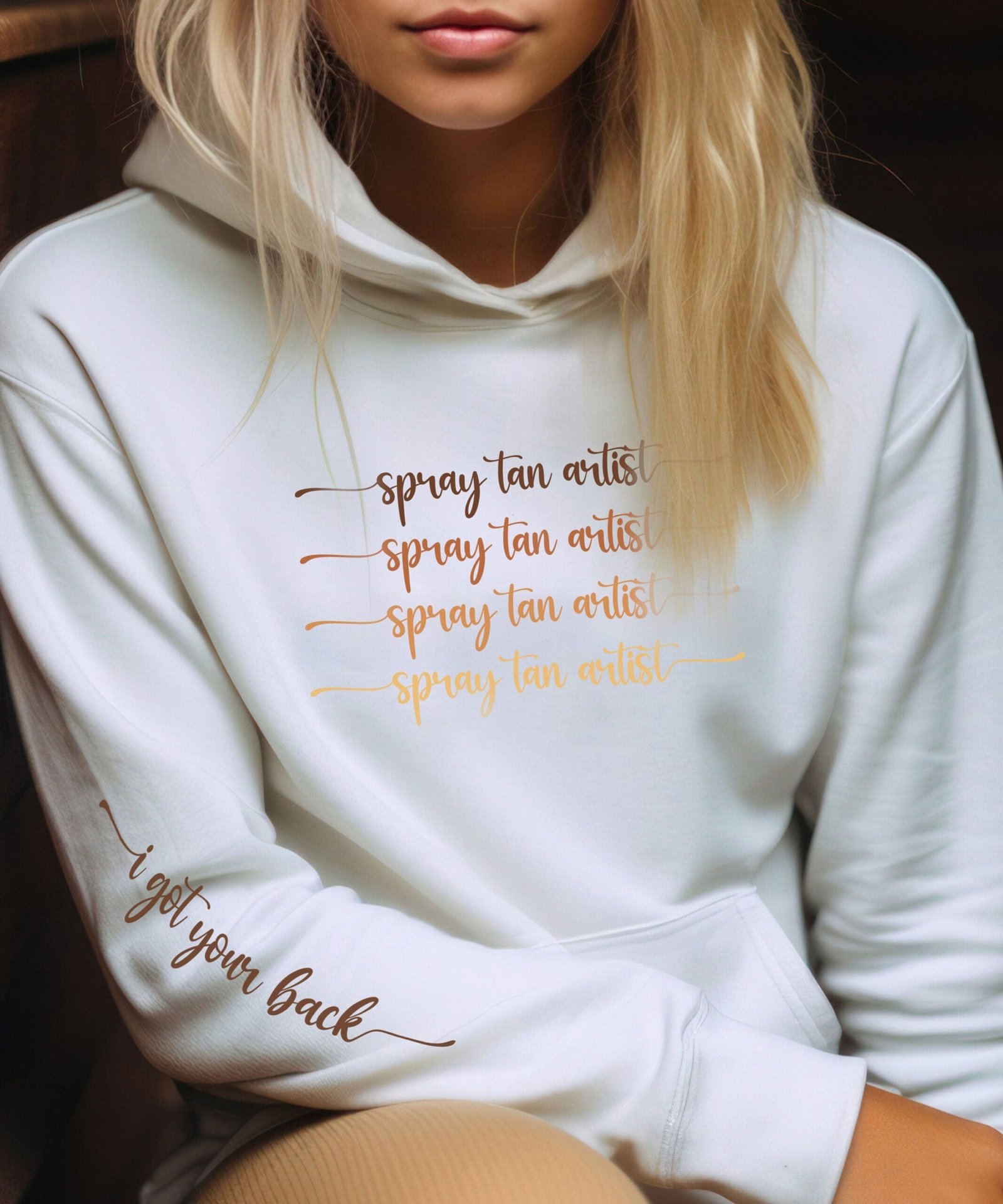Spay Tan Artist "I've Got Your Back" Hoodie w/ Print On Sleeve