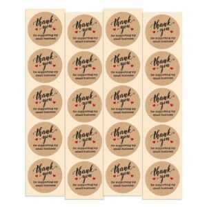Thank You For Supporting My Small Business Stickers | 100 Pack Kraft