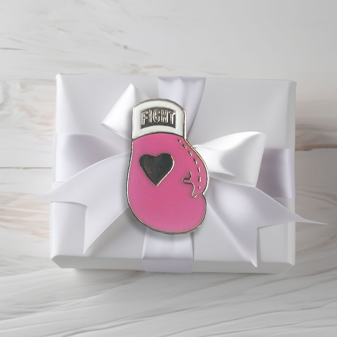 Pink Ribbon Boxing Glove Lapel Pin - Image 1