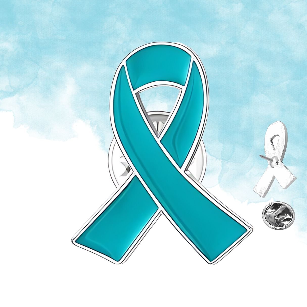 Teal Ribbon Awareness Lapel Pins - Image 1