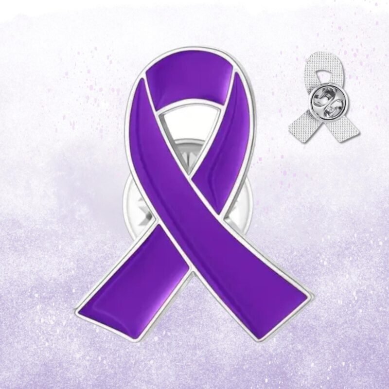 Purple Ribbon Awareness Lapel Pin + Free Stickers