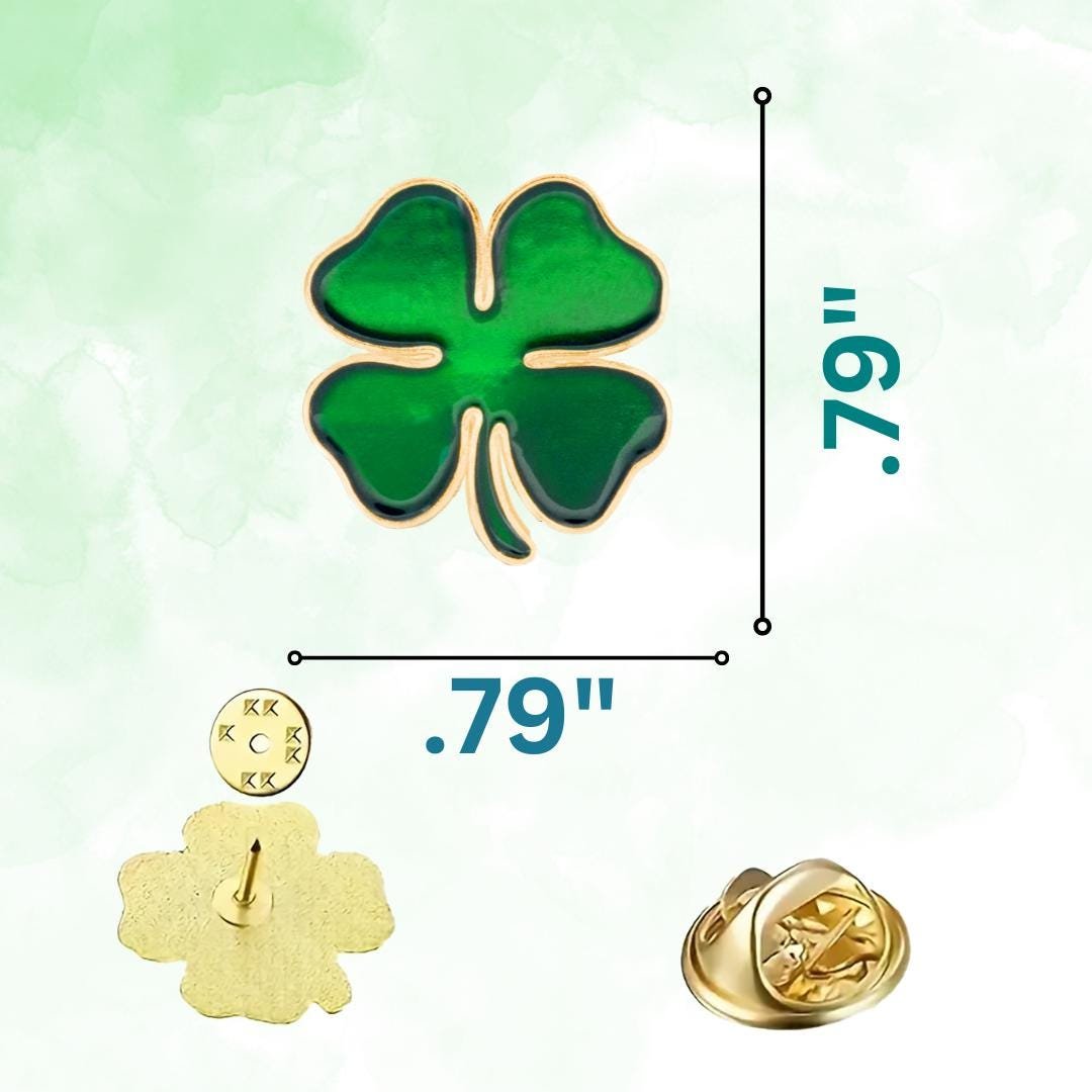 Emerald Four Leaf Clover Lapel Pin + Free Clover Stickers - Image 2