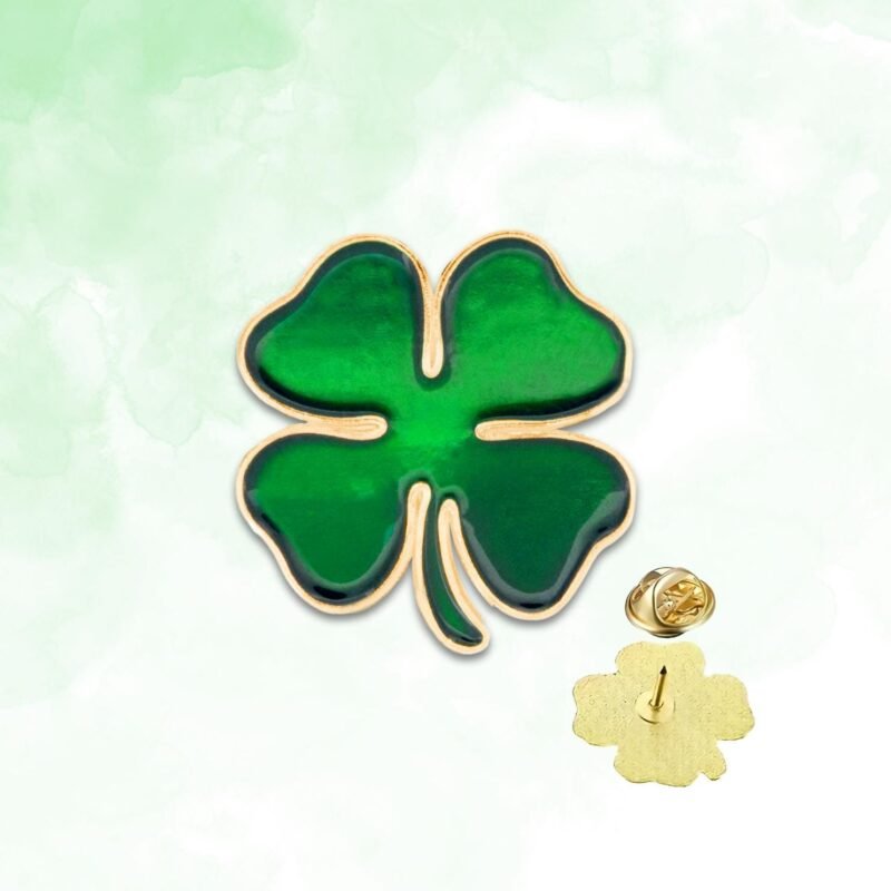 Emerald Four Leaf Clover Lapel Pin + Free Clover Stickers